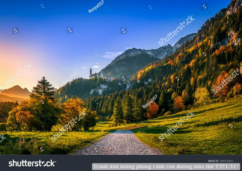 Tranh dán tường phong cảnh con đường mùa thu T321-317